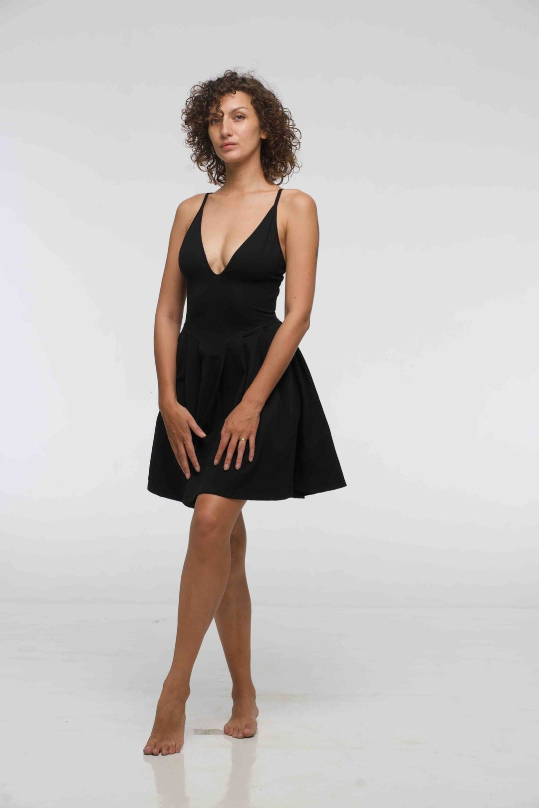 Corset Puff Dress Mini in Black (with pockets) - Manners London