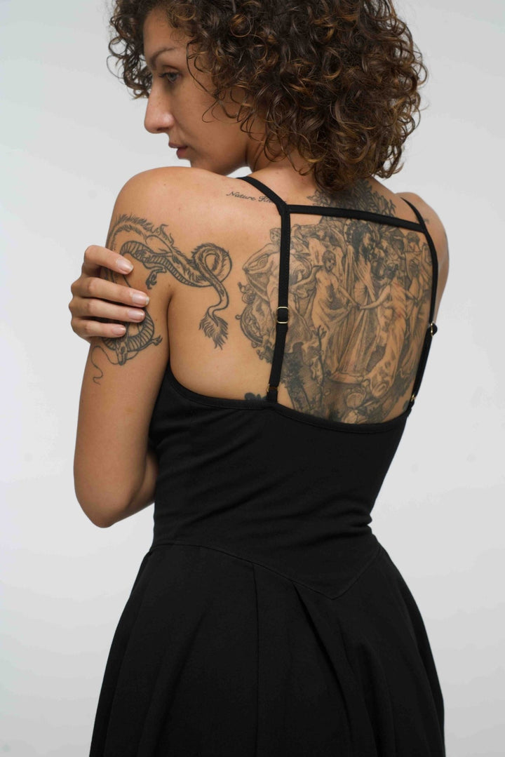 Corset Puff Dress Mini in Black (with pockets) - Manners London
