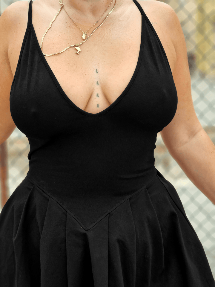 Corset Puff Dress Mini in Black (with pockets) - Manners London