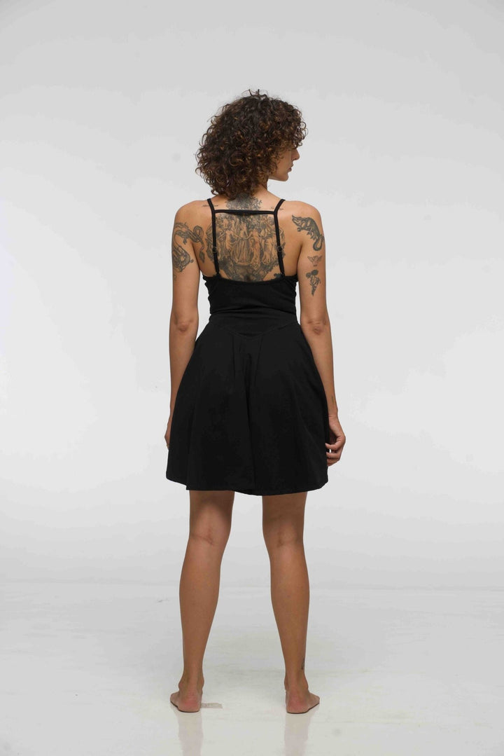 Corset Puff Dress Mini in Black (with pockets) - Manners London