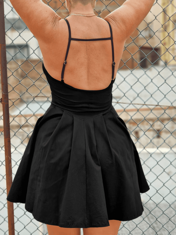 Corset Puff Dress Mini in Black (with pockets) - Manners London