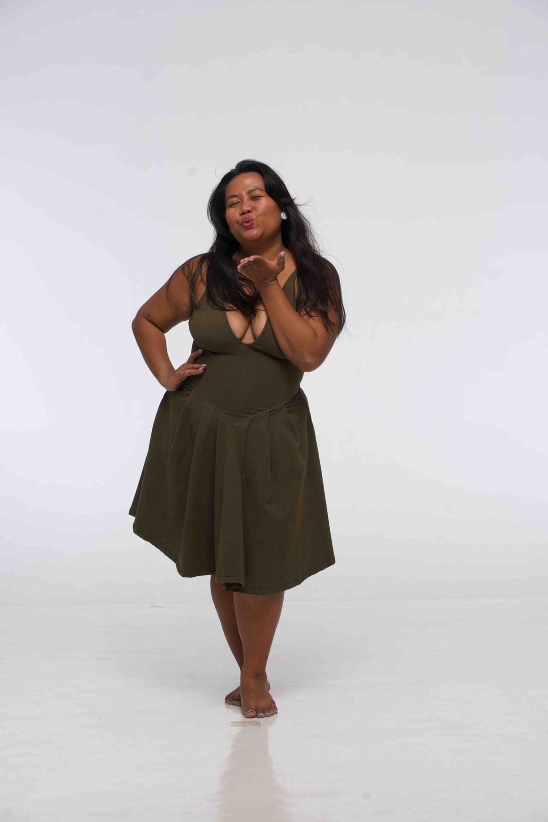 Corset Puff Dress Mini in Khaki Green (with pockets) - Manners London