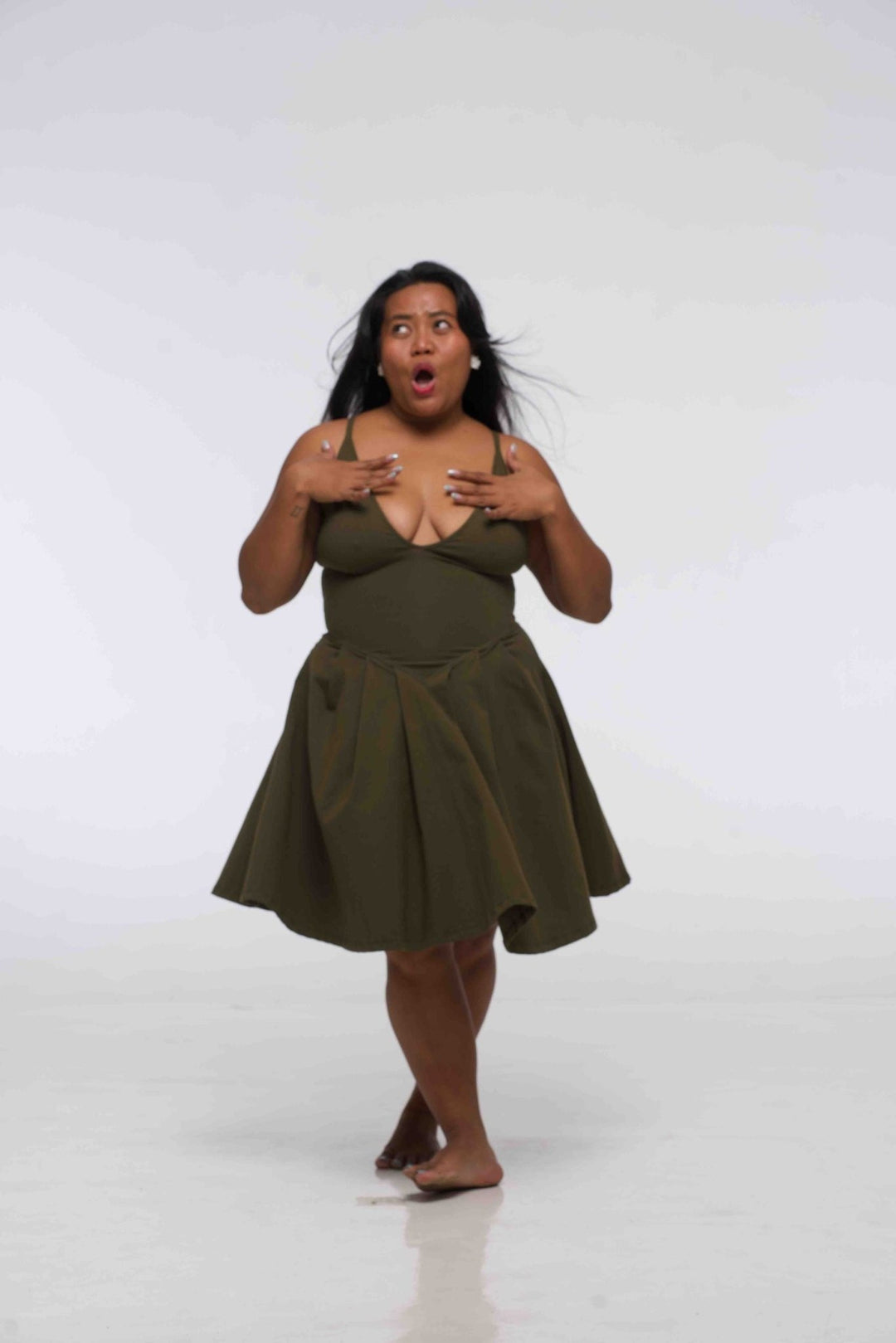 Corset Puff Dress Mini in Khaki Green (with pockets) - Manners London