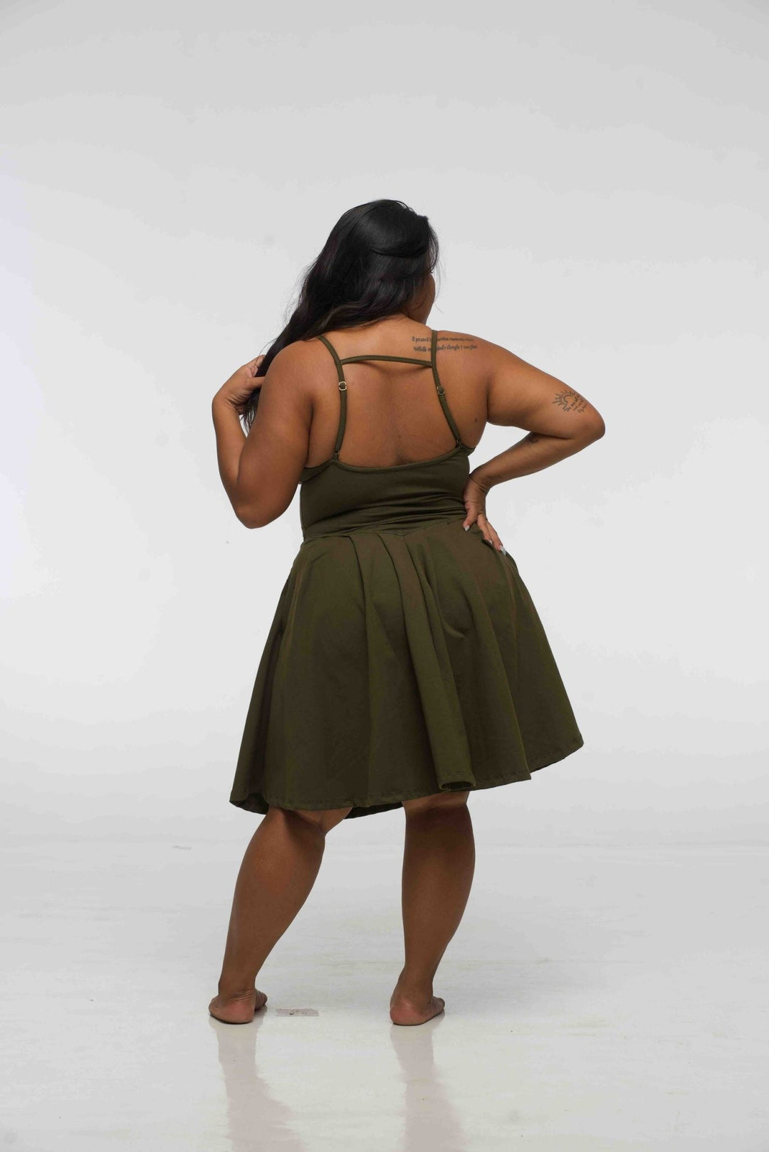 Corset Puff Dress Mini in Khaki Green (with pockets) - Manners London