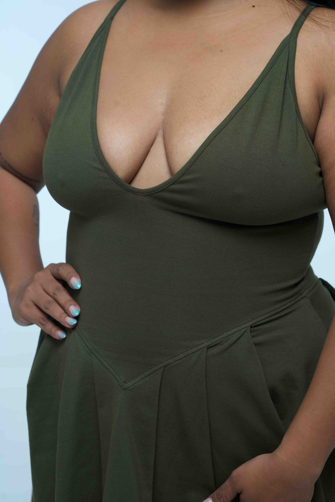 Corset Puff Dress Mini in Khaki Green (with pockets) - Manners London