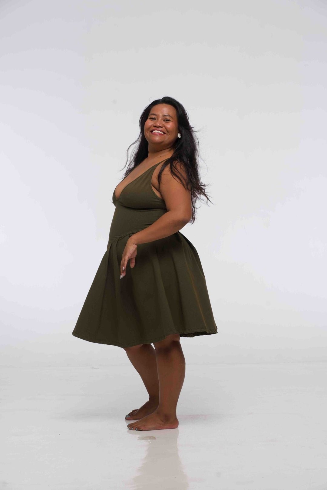 Corset Puff Dress Mini in Khaki Green (with pockets) - Manners London