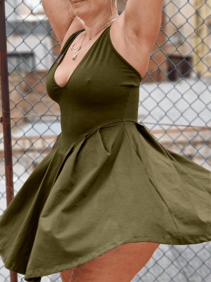 Corset Puff Dress Mini in Khaki Green (with pockets) - Manners London