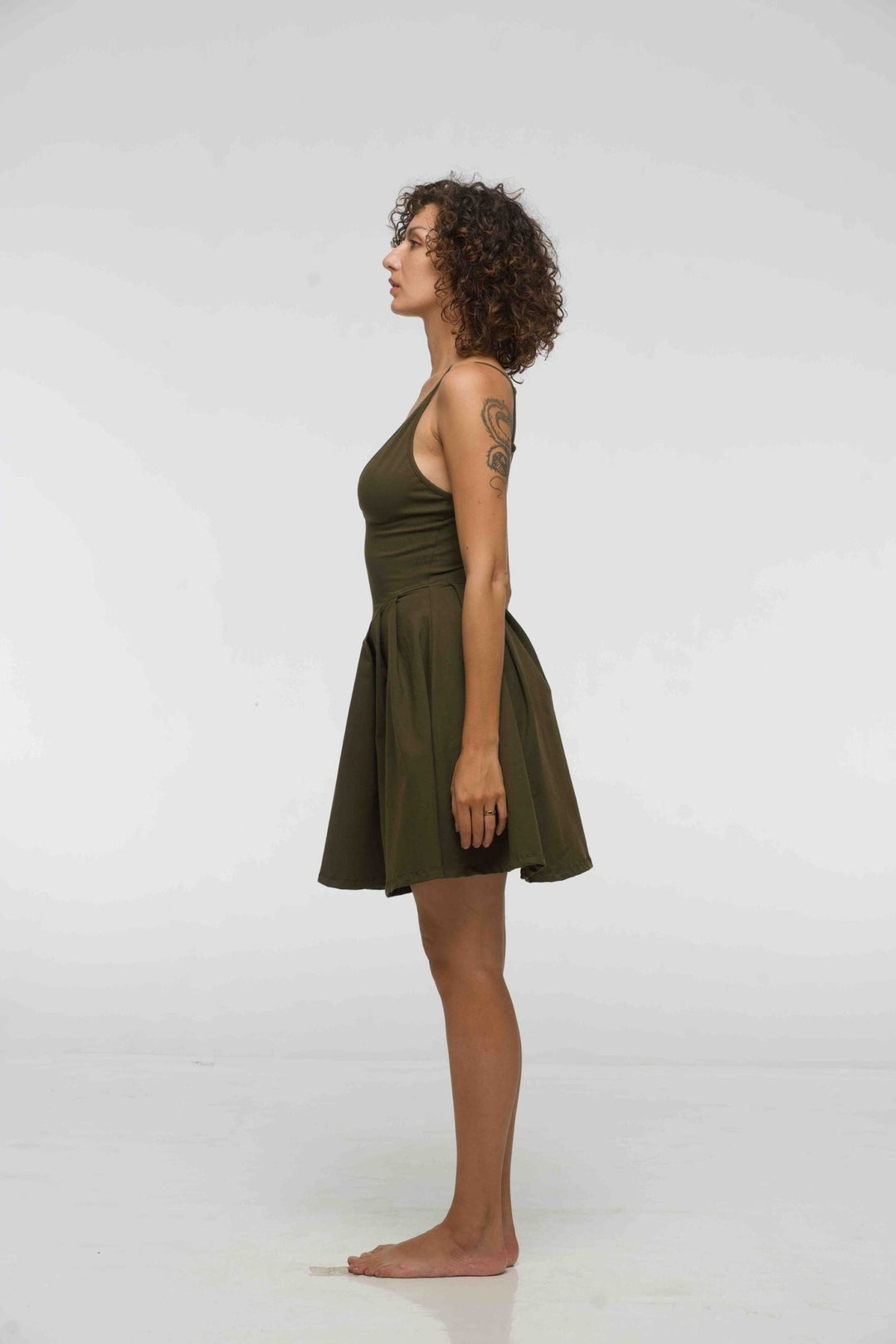 Corset Puff Dress Mini in Khaki Green (with pockets) - Manners London