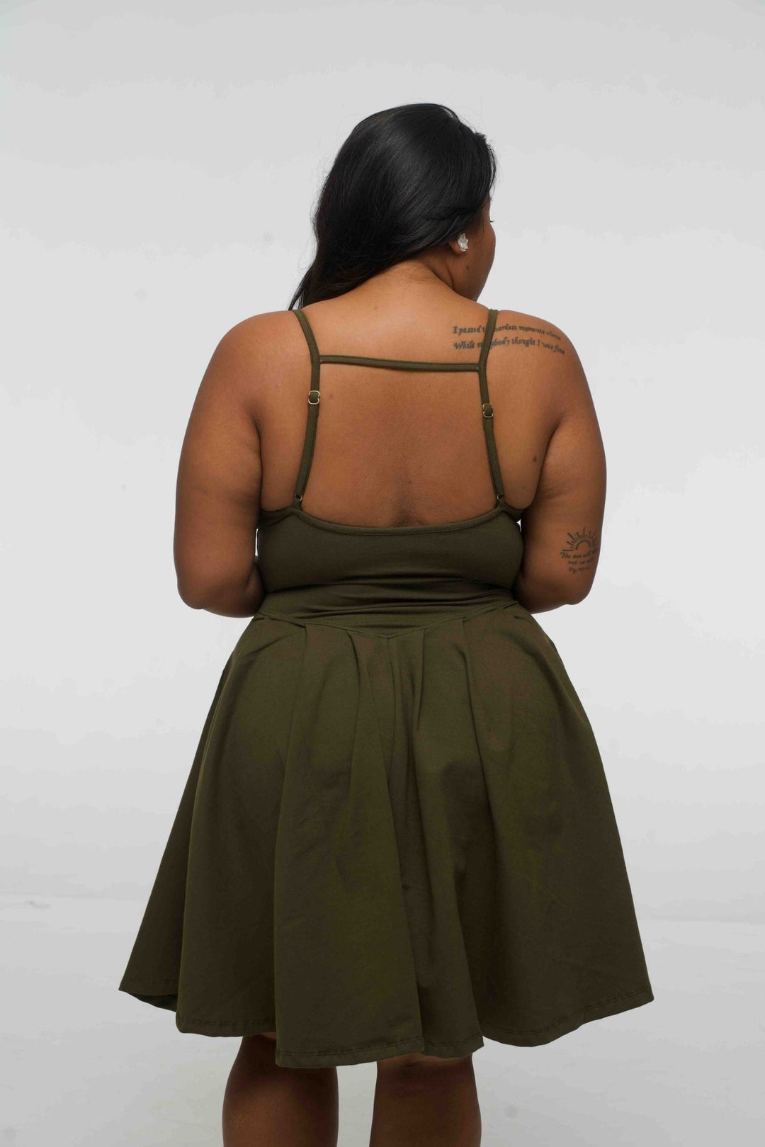 Corset Puff Dress Mini in Khaki Green (with pockets) - Manners London