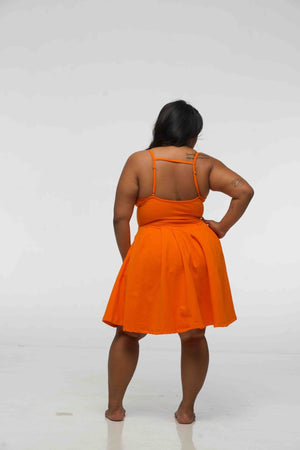 Corset Puff Dress Mini in Tangerine (with pockets) - Manners London