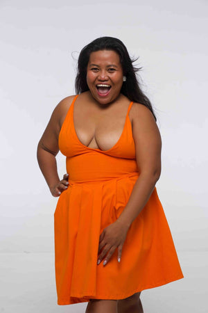 Corset Puff Dress Mini in Tangerine (with pockets) - Manners London