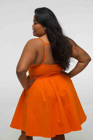 Corset Puff Dress Mini in Tangerine (with pockets) - Manners London
