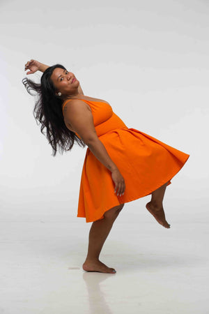 Corset Puff Dress Mini in Tangerine (with pockets) - Manners London