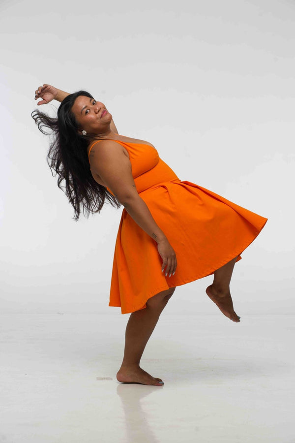 Corset Puff Dress Mini in Tangerine (with pockets) - Manners London