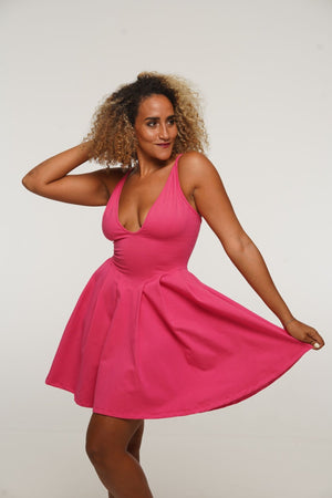 Corset Puff Dress Mini (with pockets) in Pink - Manners London