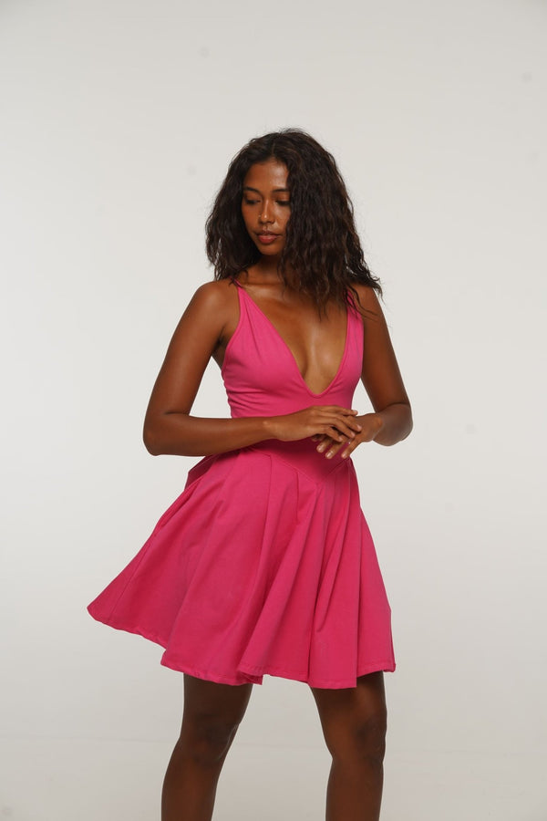 Corset Puff Dress Mini (with pockets) in Pink - Manners London