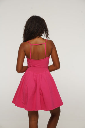 Corset Puff Dress Mini (with pockets) in Pink - Manners London