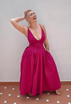Corset Puff Maxi Dress Petite (with pockets) in Pinky-Purply - Manners London