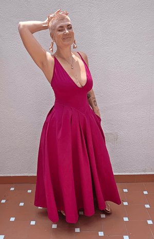 Corset Puff Maxi Dress Petite (with pockets) in Pinky-Purply - Manners London