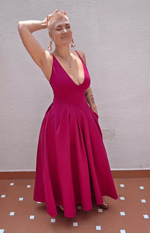 Corset Puff Maxi Dress Petite (with pockets) in Pinky-Purply - Manners London