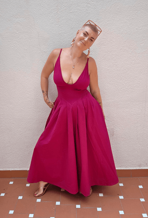Corset Puff Maxi Dress Petite (with pockets) in Pinky-Purply - Manners London
