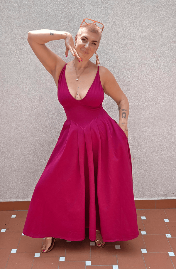 Corset Puff Maxi Dress Petite (with pockets) in Pinky-Purply - Manners London
