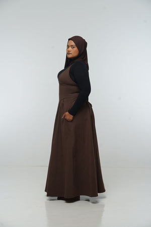 Corset Puff Maxi Dress (with pockets) in Chocolate Brown - Manners London