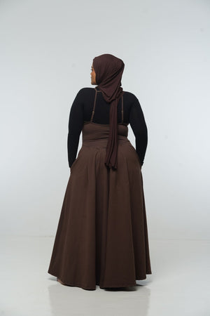 Corset Puff Maxi Dress (with pockets) in Chocolate Brown - Manners London
