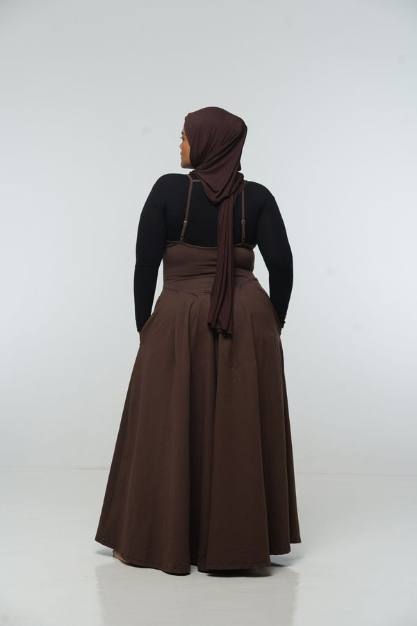 Corset Puff Maxi Dress (with pockets) in Chocolate Brown - Manners London