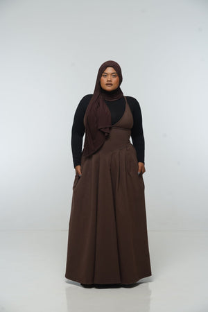 Corset Puff Maxi Dress (with pockets) in Chocolate Brown - Manners London