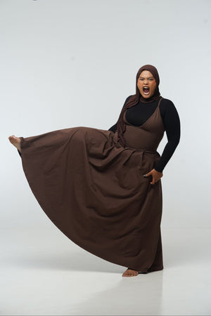 Corset Puff Maxi Dress (with pockets) in Chocolate Brown - Manners London