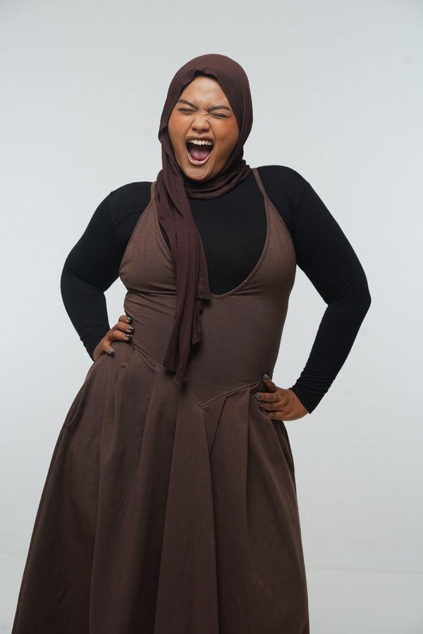 Corset Puff Maxi Dress (with pockets) in Chocolate Brown - Manners London