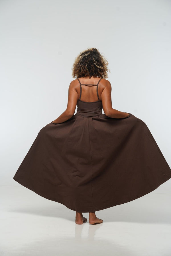 Corset Puff Maxi Dress (with pockets) in Chocolate Brown - Manners London