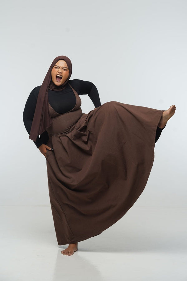 Corset Puff Maxi Dress (with pockets) in Chocolate Brown - Manners London