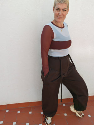 Corset Puff Pants with 4(!) pockets in Cafe - Manners London