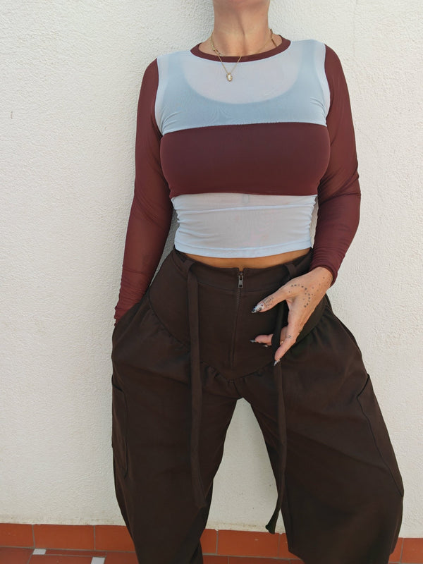 Corset Puff Pants with 4(!) pockets in Cafe - Manners London