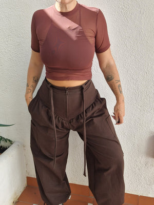Corset Puff Pants with 4(!) pockets in Cafe - Manners London