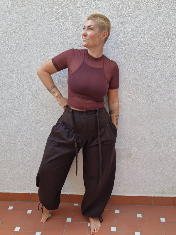 Corset Puff Pants with 4(!) pockets in Cafe - Manners London