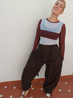 Corset Puff Pants with 4(!) pockets in Cafe - Manners London
