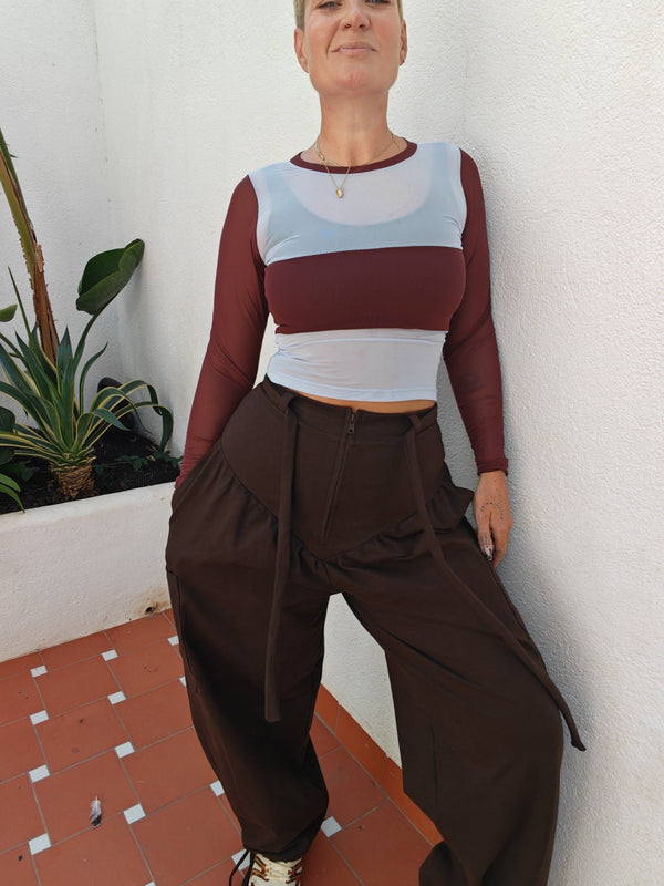 Corset Puff Pants with 4(!) pockets in Cafe - Manners London