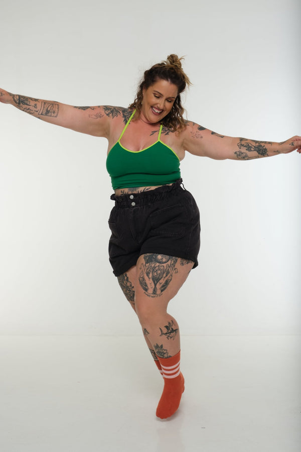CROP VEST 3 PACK in Tangerine, Forbidden Fruit print and Grass Green/Lime - Manners London