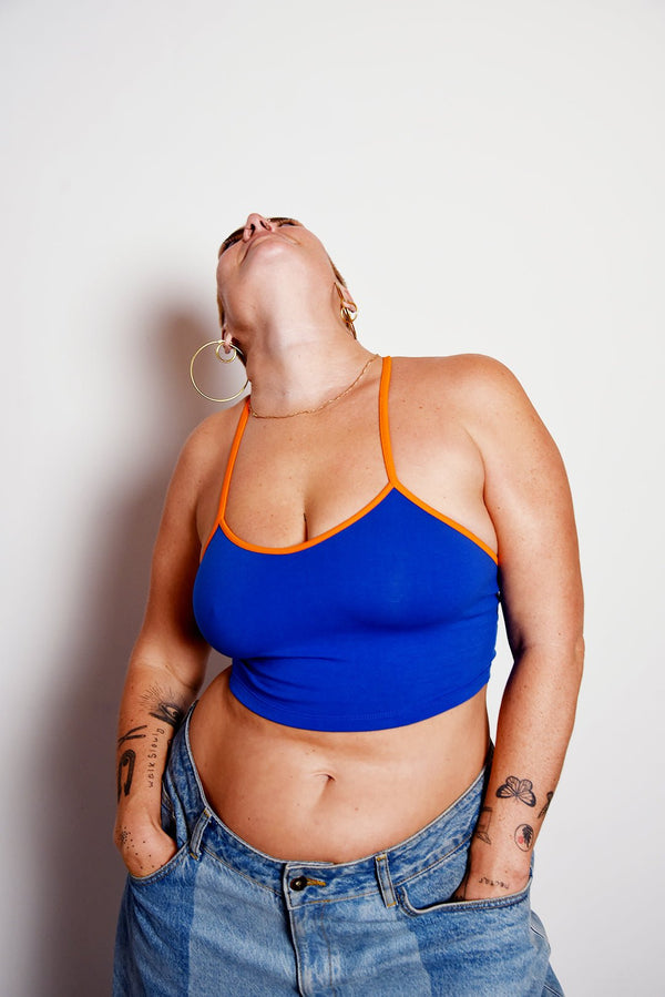 Crop Vest Top in Forgetmenot with Tangerine Straps LIMITED EDITION - Manners London