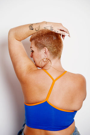 Crop Vest Top in Forgetmenot with Tangerine Straps LIMITED EDITION - Manners London