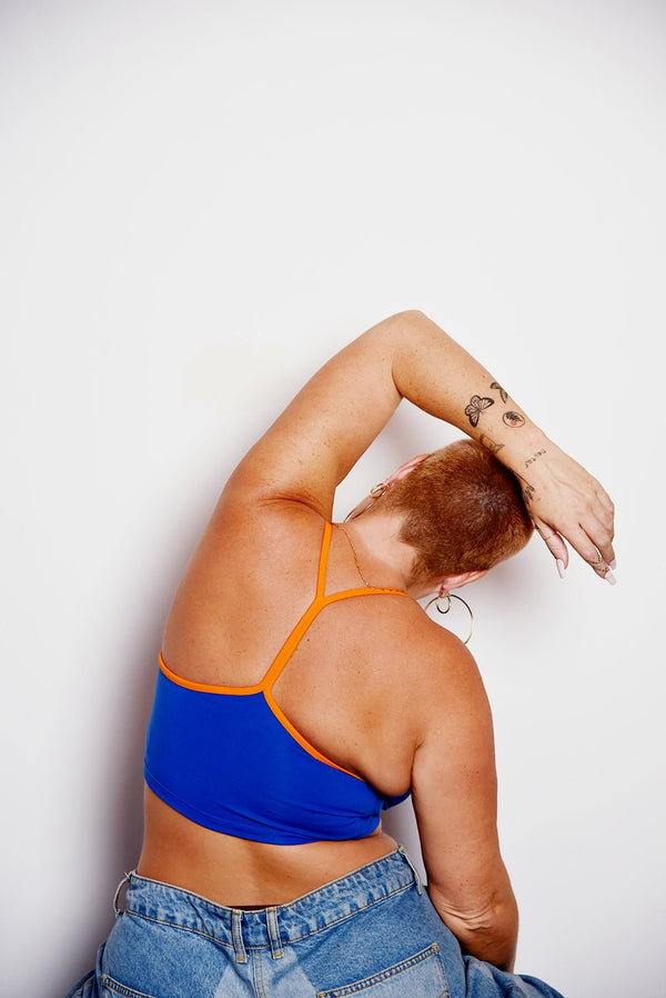 Crop Vest Top in Forgetmenot with Tangerine Straps LIMITED EDITION - Manners London