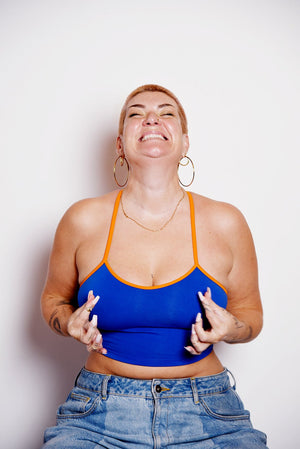 Crop Vest Top in Forgetmenot with Tangerine Straps LIMITED EDITION - Manners London