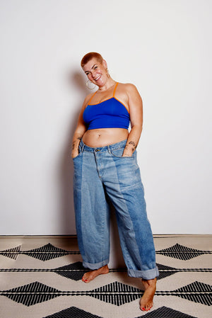 Crop Vest Top in Forgetmenot with Tangerine Straps LIMITED EDITION - Manners London