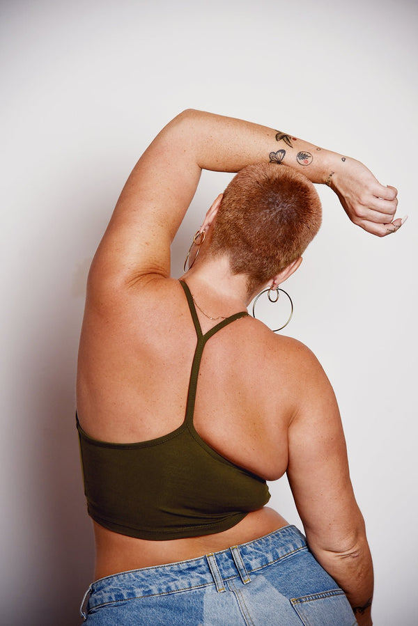 Crop Vest Top in Khaki Green LIMITED EDITION! - Manners London