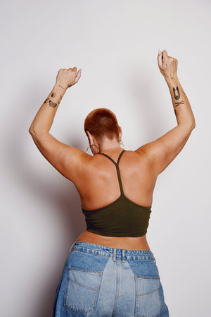 Crop Vest Top in Khaki Green LIMITED EDITION! - Manners London