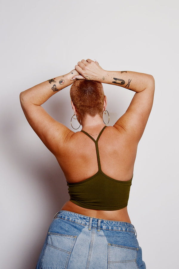 Crop Vest Top in Khaki Green LIMITED EDITION! - Manners London