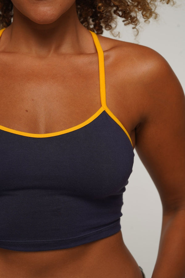 Crop Vest Top in Navy/Mango straps - Manners London